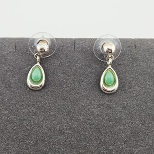 Silver Tone Painted Green Teardrop Dangle Earrings Sophisticated Minimalist